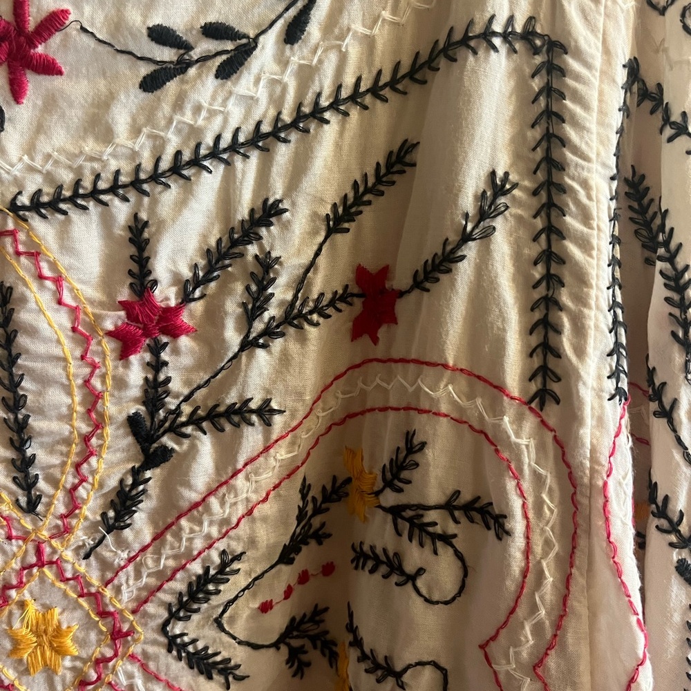 Free People Embroidered White and Nude Floral Dress